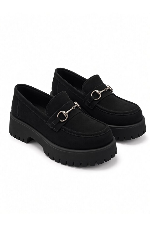 Women's Buckle-Strap Light Sole Casual Loafer Shoes-Black Suede