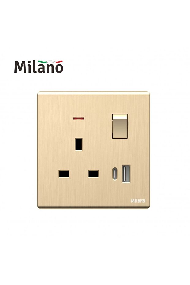 13A Socket With Neon With Usb Type A+C, Double Pole Aura Gold