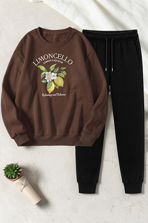 Unisex Limoncello Design Printed Crew Neck Sweatshirt - 2-Piece Tracksuit Set