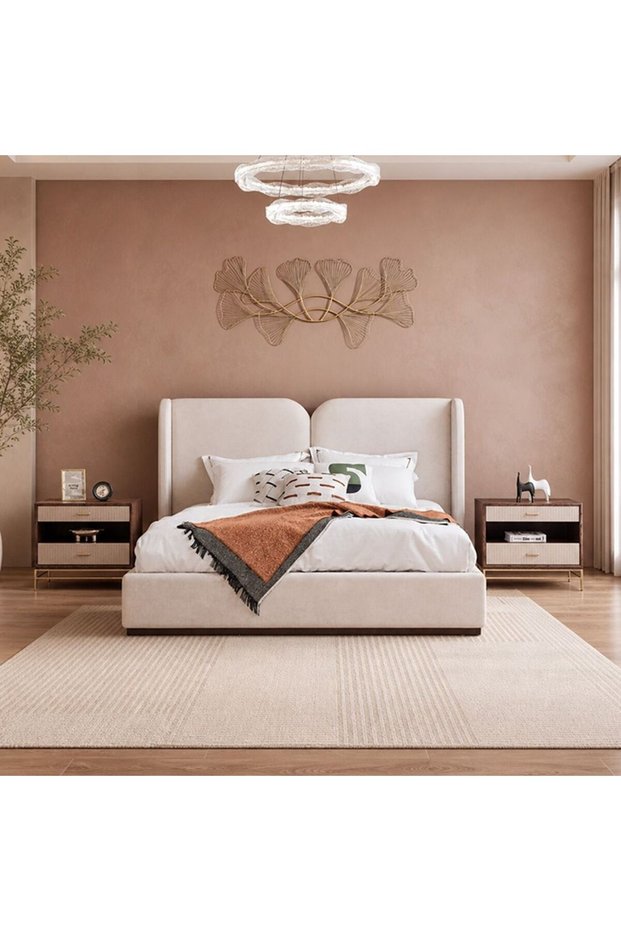Atlanta 200x200 Upholsterd Super King Bed Beige, Furniture Piece For Living Room And Home Styling