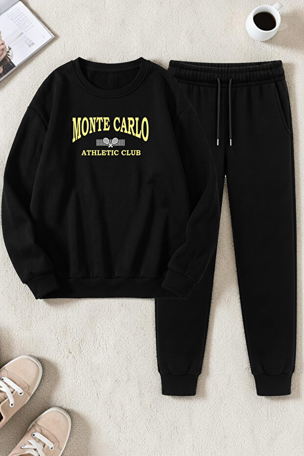 Unisex Monte Carlo Design Printed Crew Neck Sweatshirt - 2-Piece Tracksuit Set