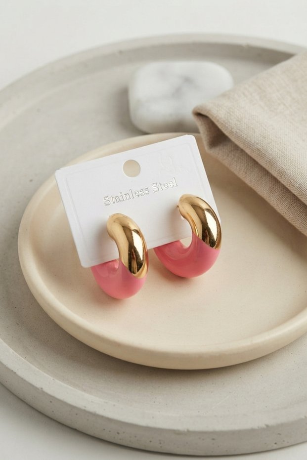 Golden Steel Fuchsia Hoop Women's Earrings for Elegant Ears