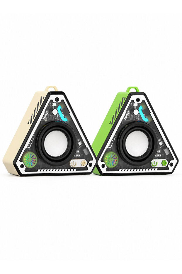 مكبر صوت بلوتوث محمول من ميكا، مكبر صوت لاسلكي شفاف مثلث الشكل مع إضاءة RGB ديناميكية