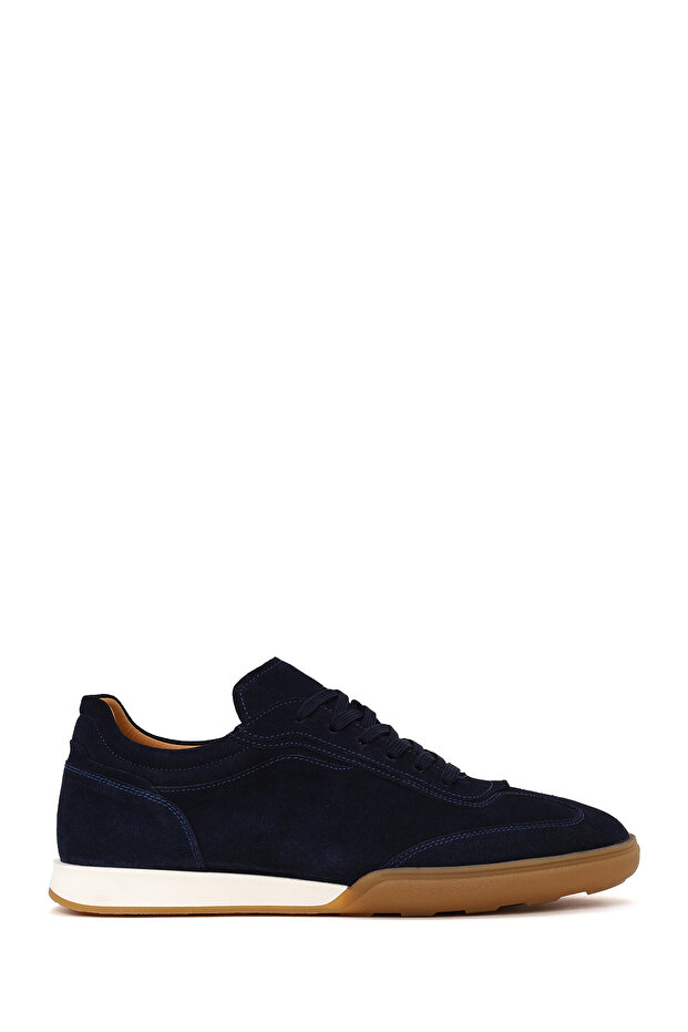 Men's Navy Blue Lace-Up Suede Leather Sneaker Wm710023Ds