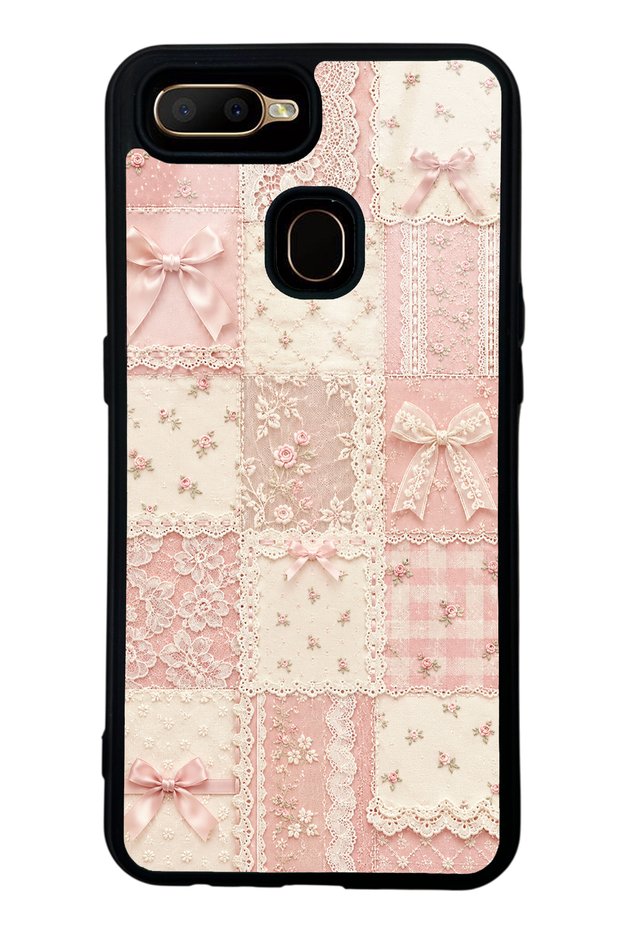 Oppo A5S Glossy Phone Case with Pink Lace Patchwork Design