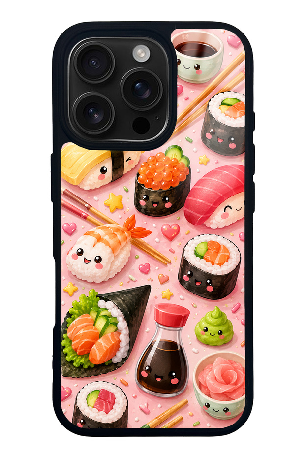 iPhone 16 Pro Sushi Love Club Design Glossy Phone Case