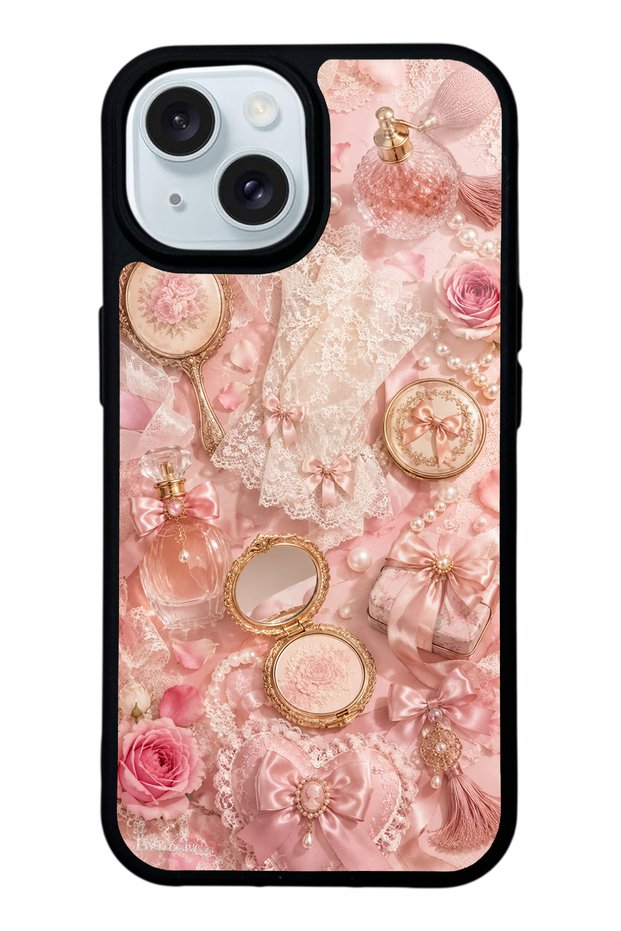 iPhone 15 Glossy Phone Case with Vintage Rose Vanity Design