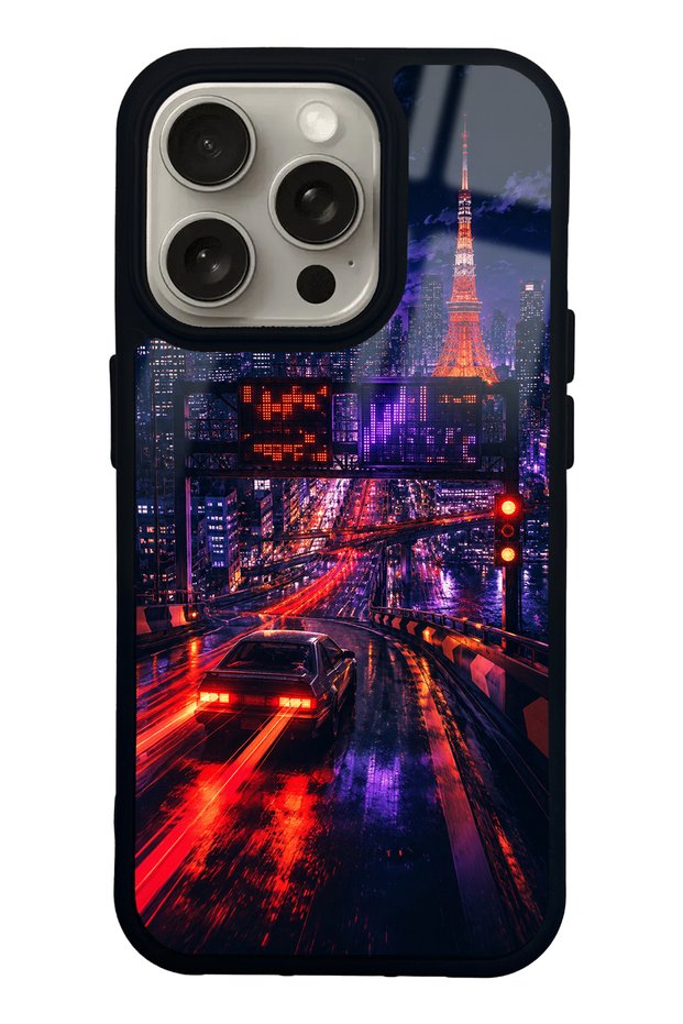iPhone 15 Pro Neon Tokyo Nights Design Glossy Phone Case