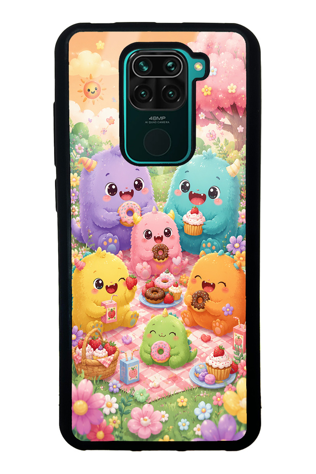 Xiaomi Redmi Note 9 Glossy Phone Case with Monster Picnic Party Design