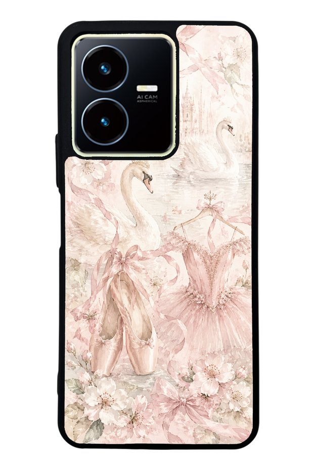 Vivo Y22S Glossy Phone Case with Pink Swan Ballet Design
