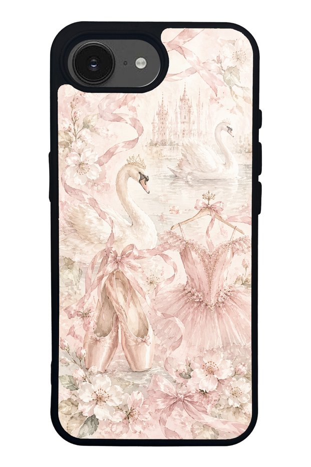 iPhone 16E Pink Swan Ballet Design Glossy Phone Case