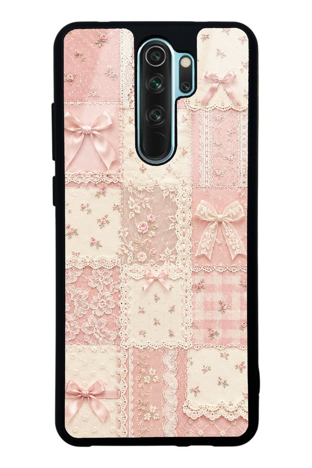 Xiaomi Redmi Note 8 Pro Glossy Phone Case with Pink Lace Patchwork Design