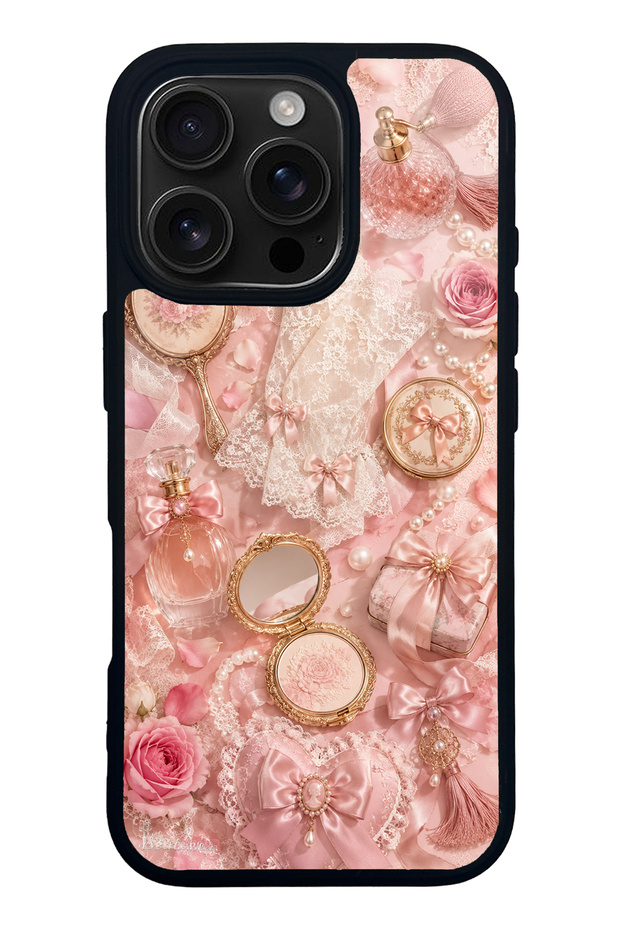 iPhone 16 Pro Glossy Phone Case with Vintage Rose Vanity Design