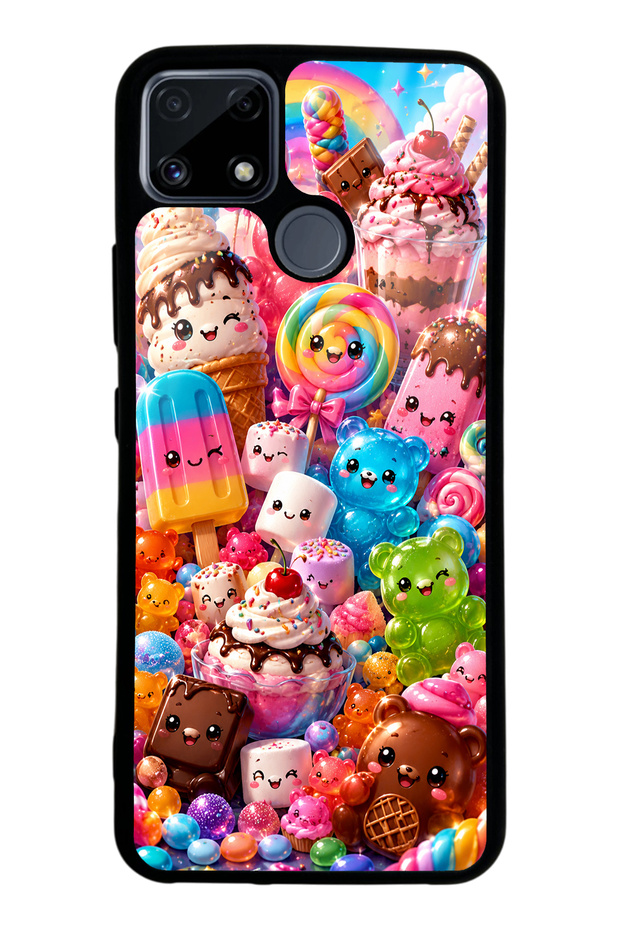 Realme C25 Glossy Phone Case with Kawaii Candy Party Design