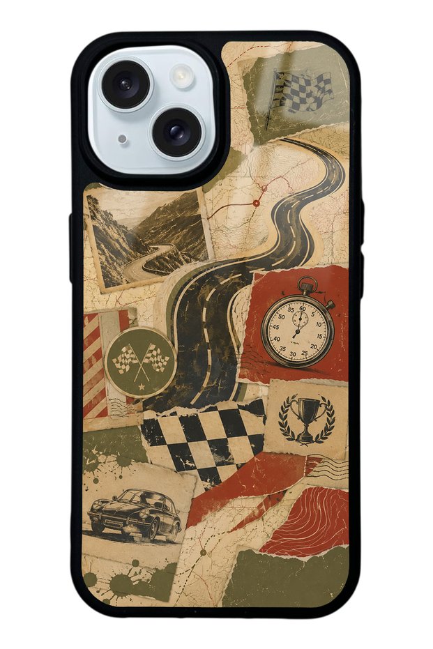 iPhone 15 Glossy Phone Case with Retro Road Racing Design