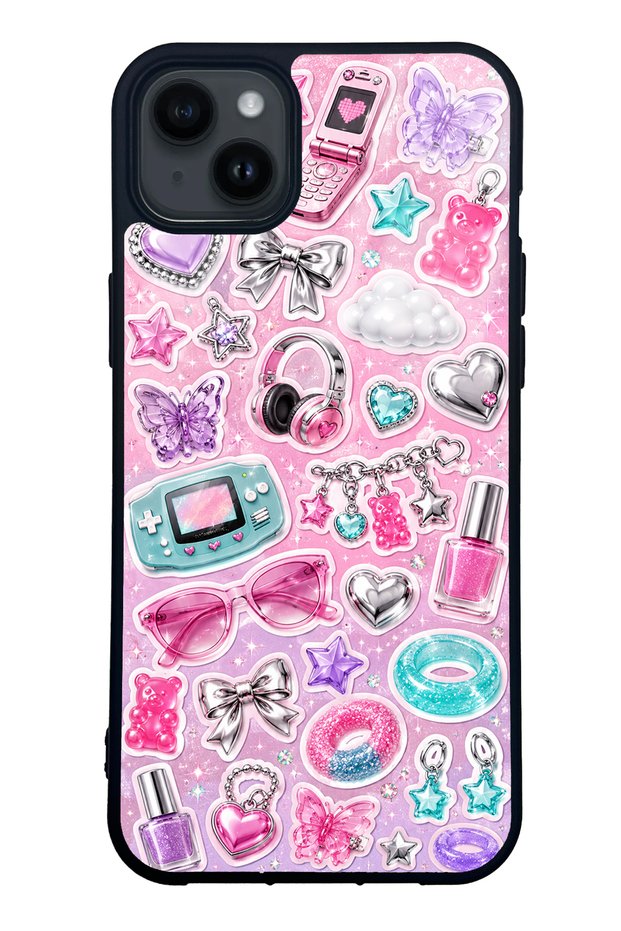 iPhone 14 Plus Y2K Sticker Dreams Design Glossy Phone Case