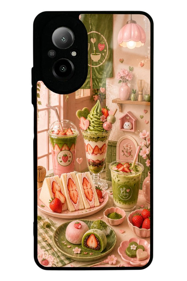 Realme 12 Lite Glossy Phone Case with Berry Matcha Corner Design