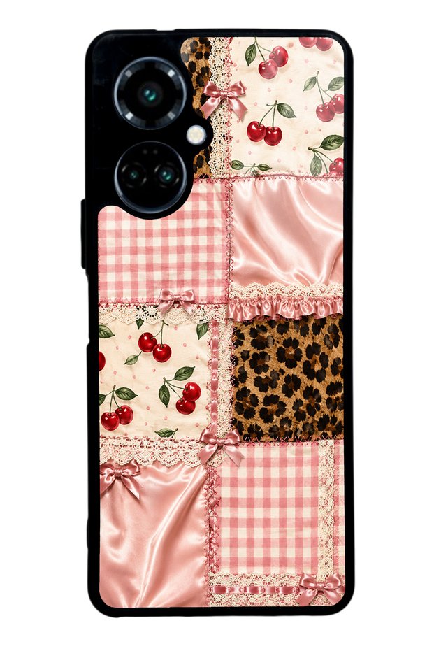 Tecno Camon 19 Glossy Phone Case with Cherry Leopard Patchwork Design