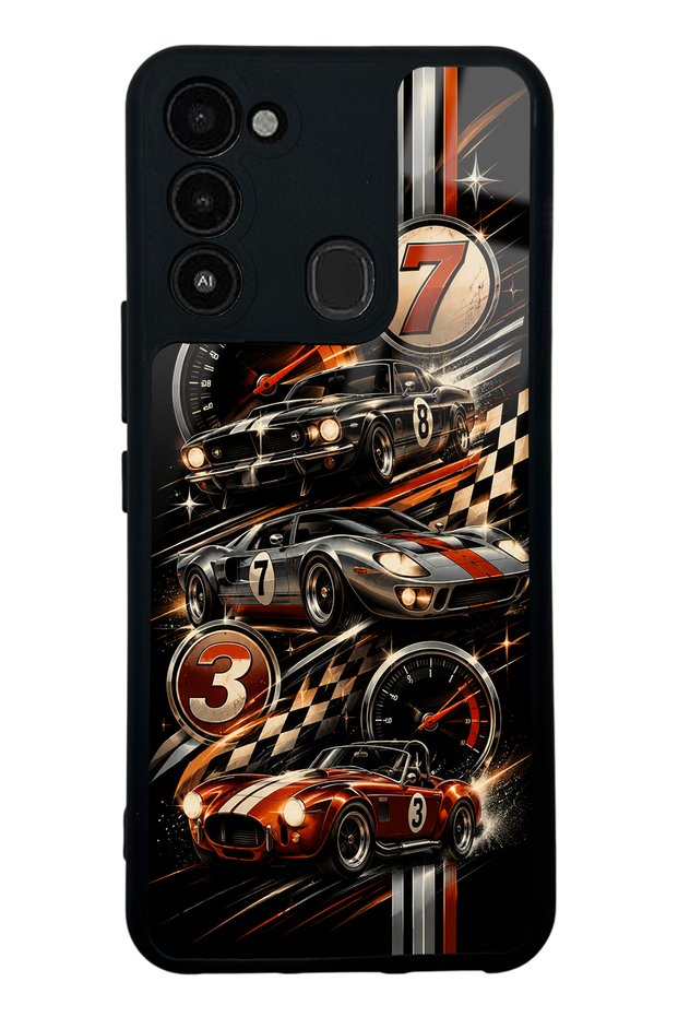 Tecno Spark 8C Glossy Phone Case with Retro Speed Icons Design