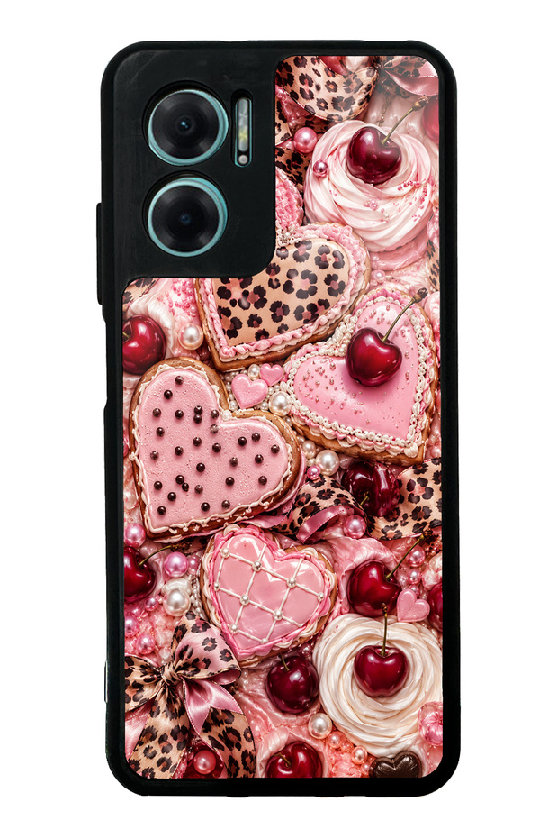 Xiaomi Redmi Note 11E Glossy Phone Case with Cherry Leopard Sweetheart Design