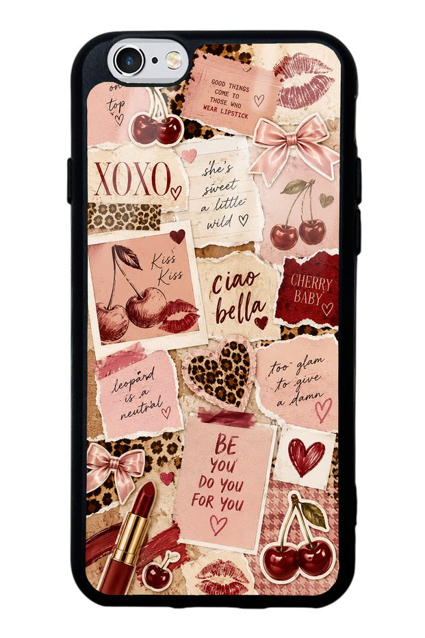 حافظة هاتف لامعة بتصميم Cherry Leopard Notes لهاتف iPhone 6s