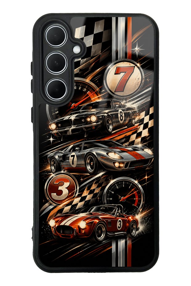 Samsung A35 Glossy Phone Case with Retro Speed Icons Design
