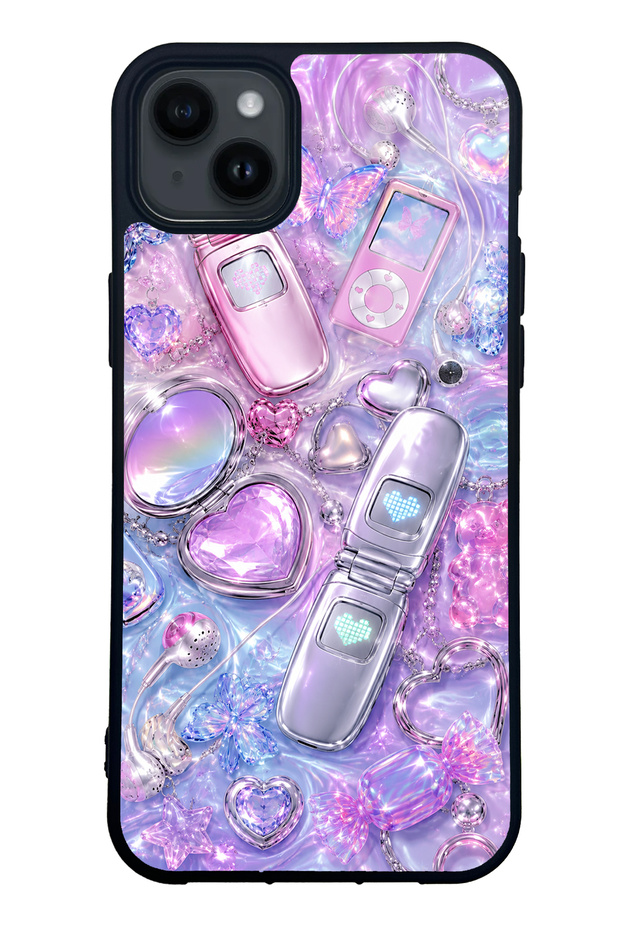 iPhone 14 Plus Chrome Heart Y2K Design Glossy Phone Case