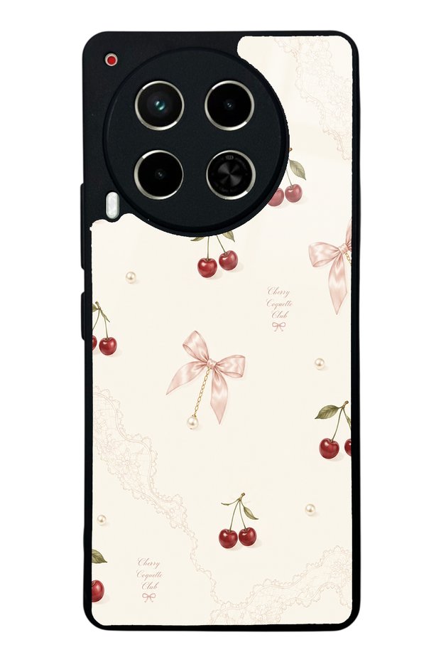Tecno Camon 30 Glossy Phone Case with Cherry Pearl Lace Design