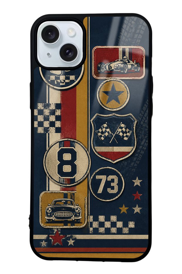 iPhone 15 Plus Old School Racing Design Glossy Phone Case