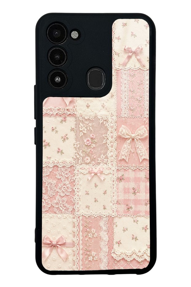Tecno Spark 8C Glossy Phone Case with Pink Lace Patchwork Design