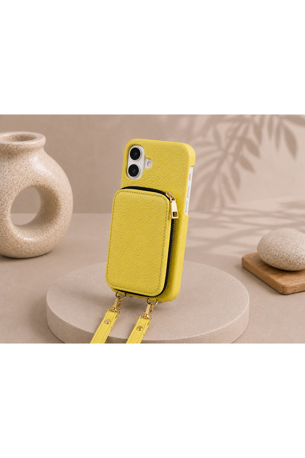 iPhone 17 (6.3 Inch) Compatible Premium Lux Leather Case with Open Sides, Slim Design, Wallet, Zipper, Card Holder, Crossbody Neck Strap, and Drawstring Strap