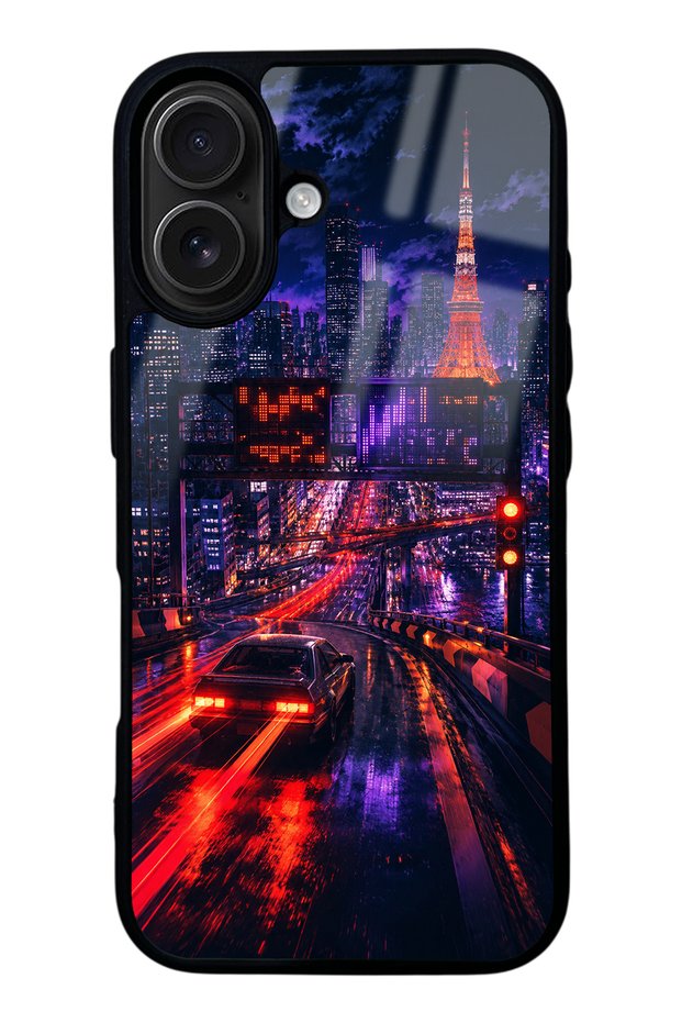 iPhone 16 Neon Tokyo Nights Design Glossy Phone Case