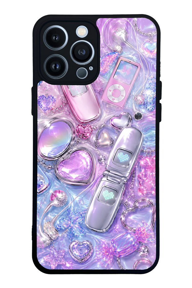 iPhone 13 Pro Max Chrome Heart Y2K Design Glossy Phone Case
