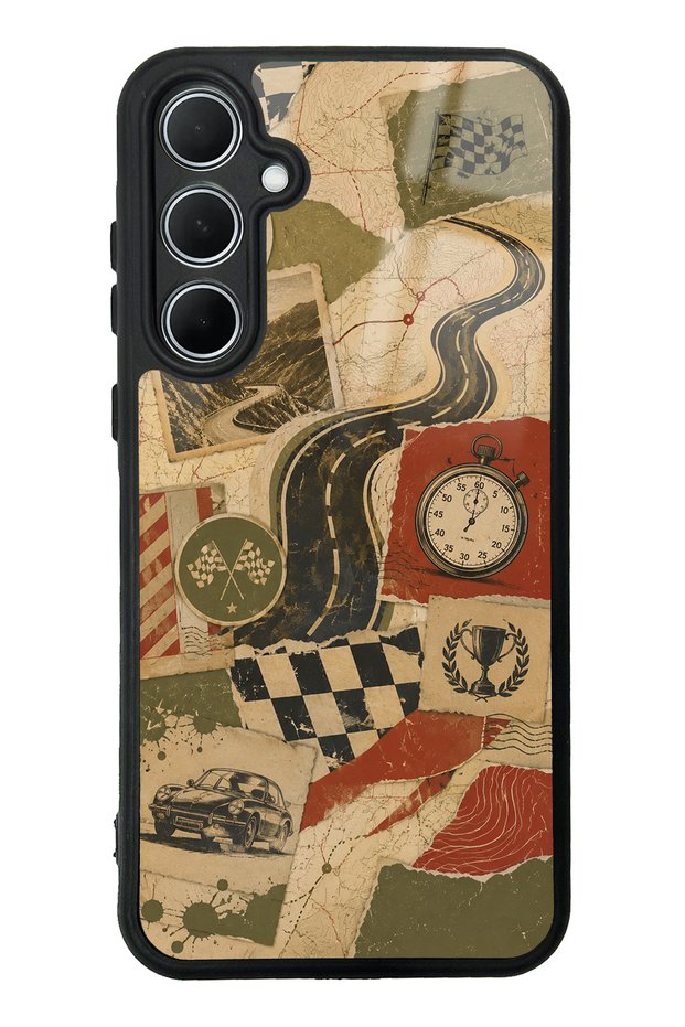 Samsung A35 Glossy Phone Case with Retro Road Racing Design