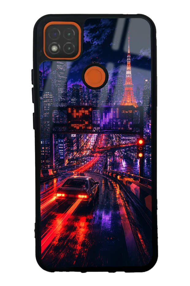 Xiaomi Redmi 9C Glossy Phone Case with Neon Tokyo Nights Design