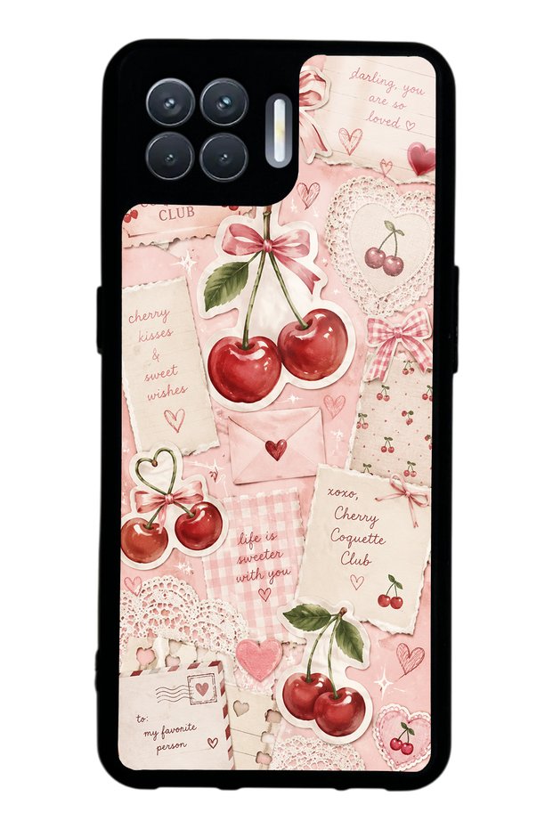 Oppo Reno 4 Lite Glossy Phone Case with Cherry Love Letters Design