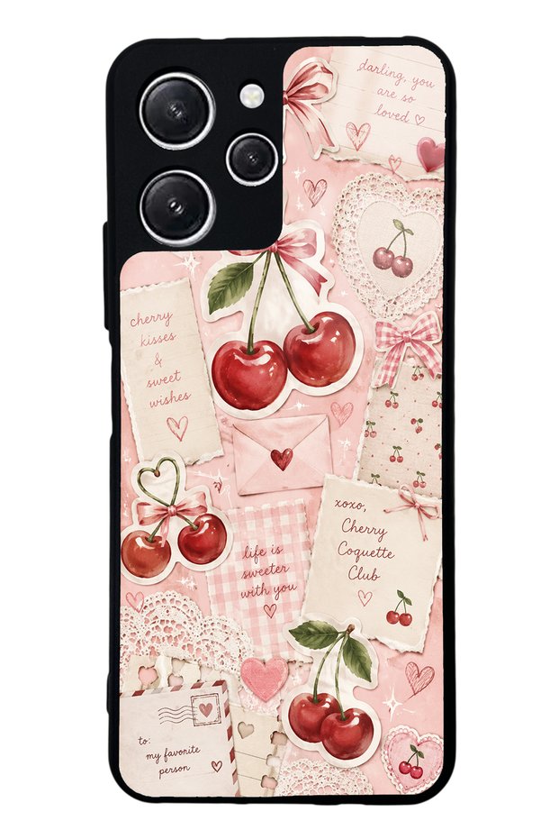 Xiaomi Redmi 12 Glossy Phone Case with Cherry Love Letters Design
