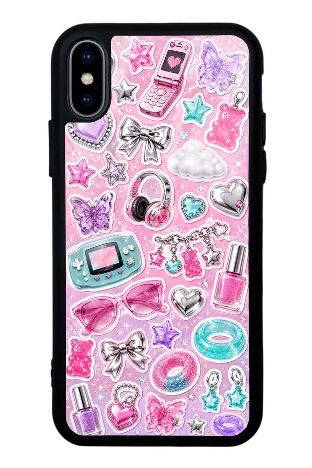 iPhone X Y2K Sticker Dreams Design Glossy Phone Case