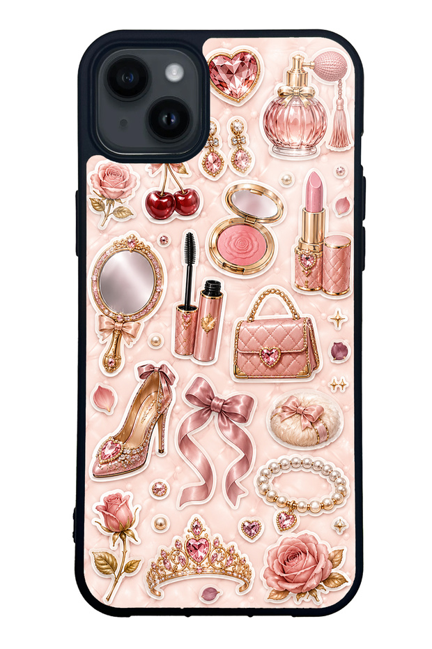 iPhone 14 Plus Rose Gold Glam Design Glossy Phone Case