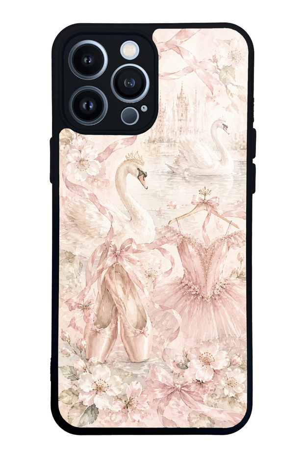 iPhone 13 Pro Max Pink Swan Ballet Design Glossy Phone Case