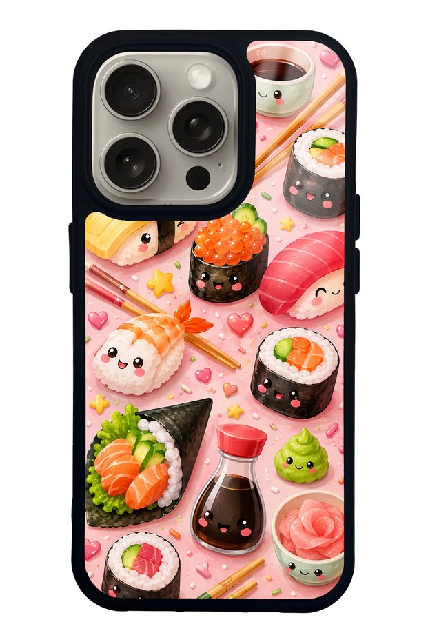 iPhone 15 Pro Sushi Love Club Design Glossy Phone Case