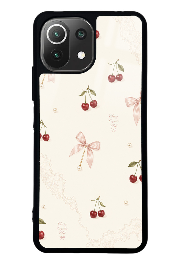 Xiaomi Mi 11 Lite Glossy Phone Case with Cherry Pearl Lace Design