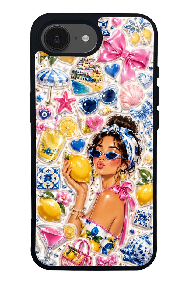 iPhone 16E Lemon Pop Riviera Design Glossy Phone Case