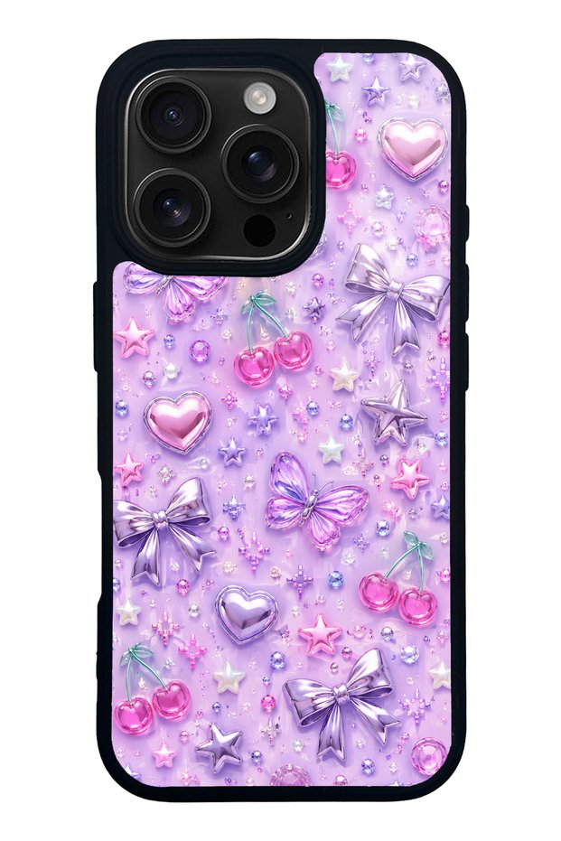 iPhone 16 Pro Glossy Phone Case with Lilac Charm Pop Design