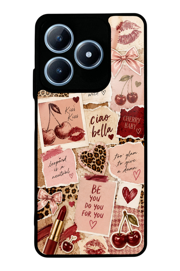 Realme C63 Glossy Phone Case with Cherry Leopard Notes Design