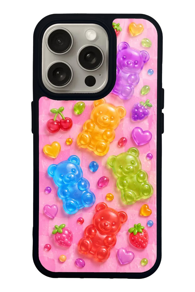 iPhone 15 Pro Candy Bear Fruits Design Glossy Phone Case