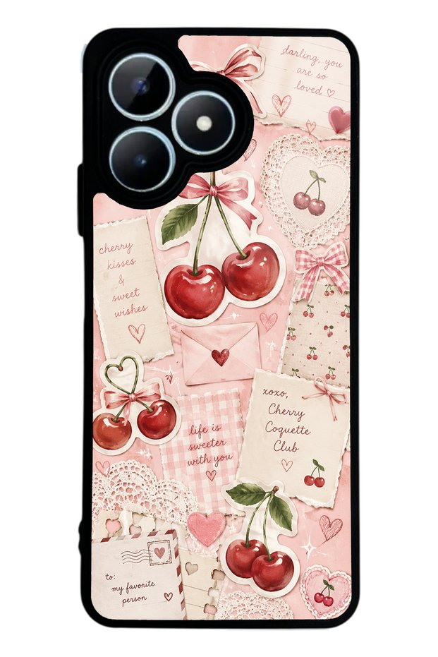 Realme Note 50 Glossy Phone Case with Cherry Love Letters Design