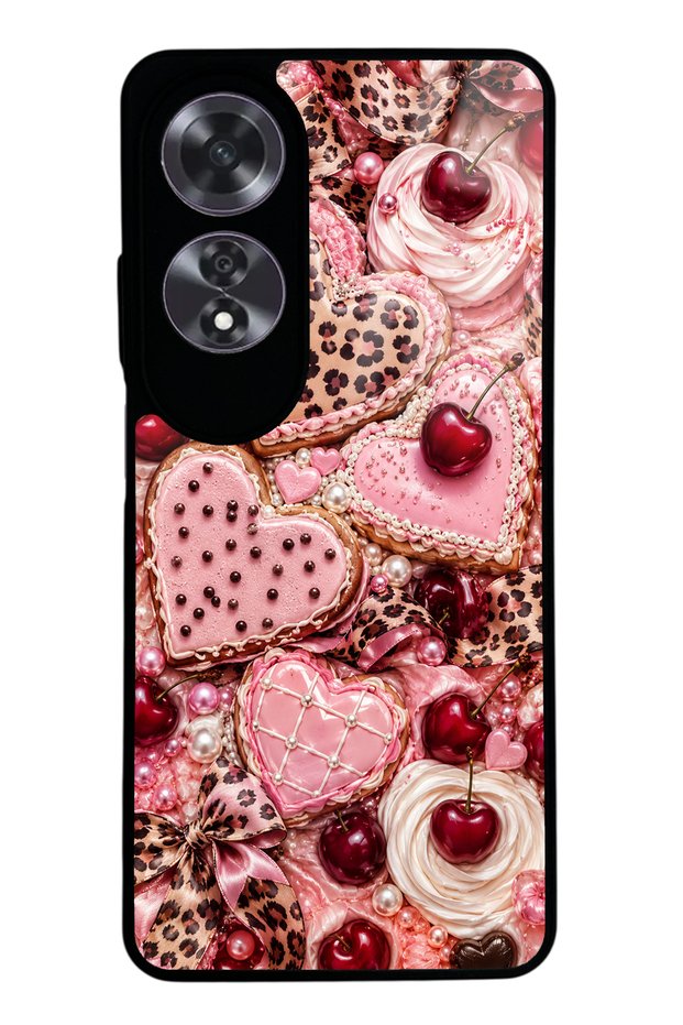 Oppo A60 Glossy Phone Case with Cherry Leopard Sweetheart Design