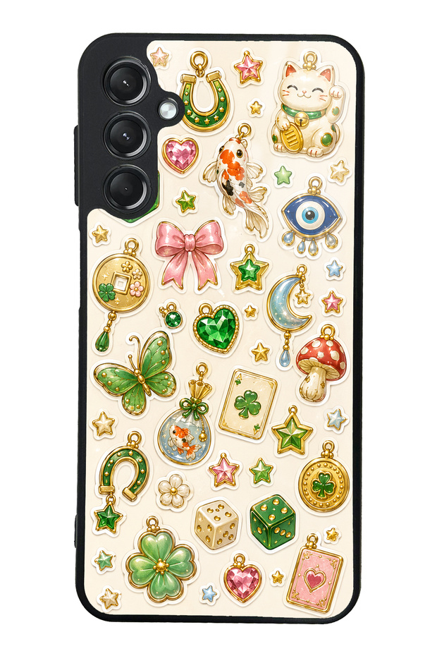 Samsung A24 Glossy Phone Case with Lucky Star Charms Design