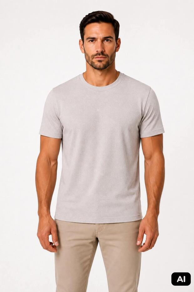 Gray Standard Fit Crew Neck Patterned T-Shirt